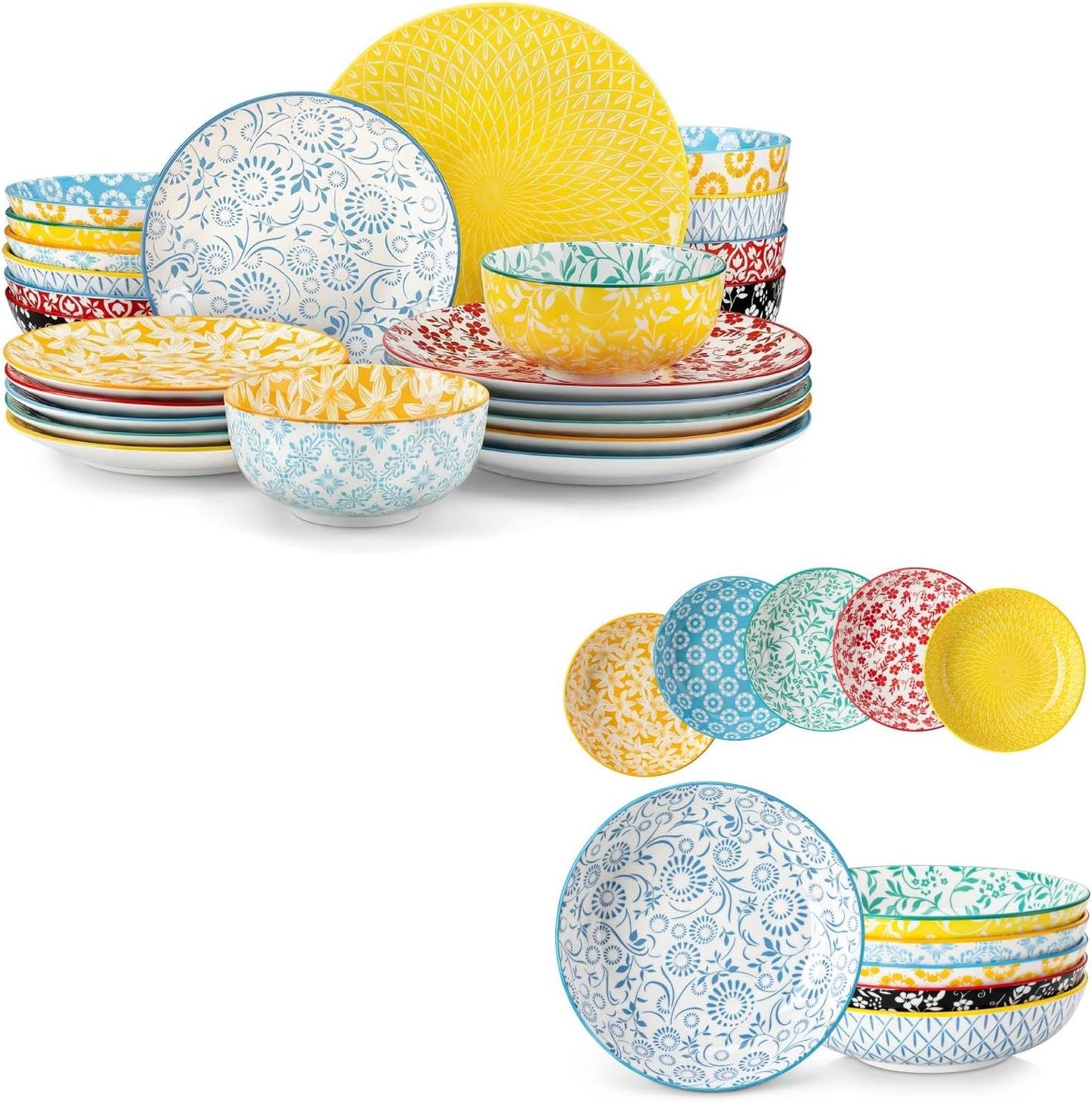 Set 24 Pzas Comida y 6 Pzas Cuencos Pasta 8.5pulg Porcelana