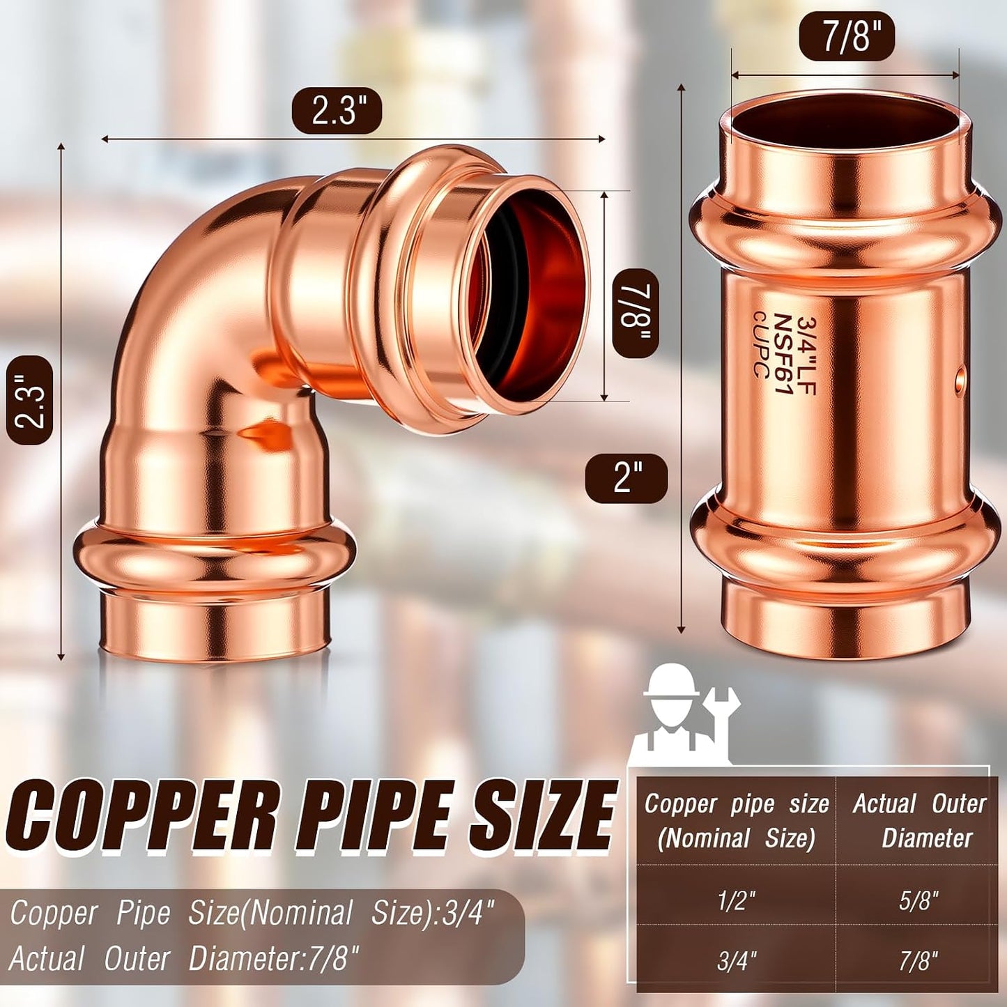 Accesorios prensa tubería cobre codo 90 grados 3/4 pulg 16 pzas
