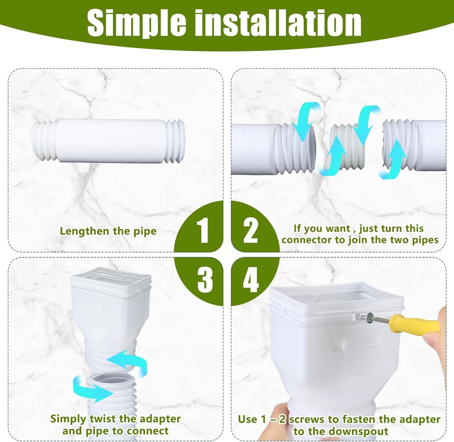 2 Extensión Bajante Canalón Blanco 20-68pulg Con S Montaje