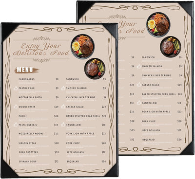 Paquete de 2 fundas de menú de 8.5 x 11 pulgadas cuero sintético estilo libro negro
