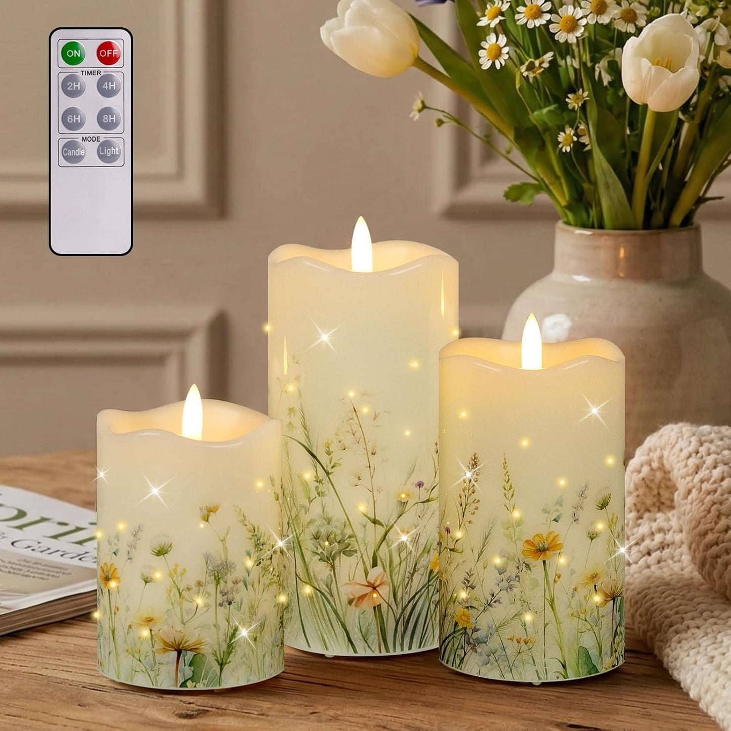Velas fibra óptica control remoto set 3 primavera