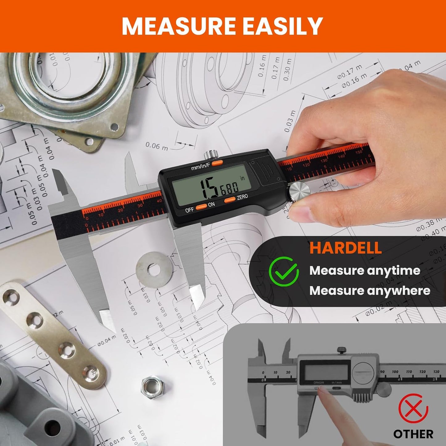 Calibre digital acero inox 0-8pulg pantalla LCD impermeable