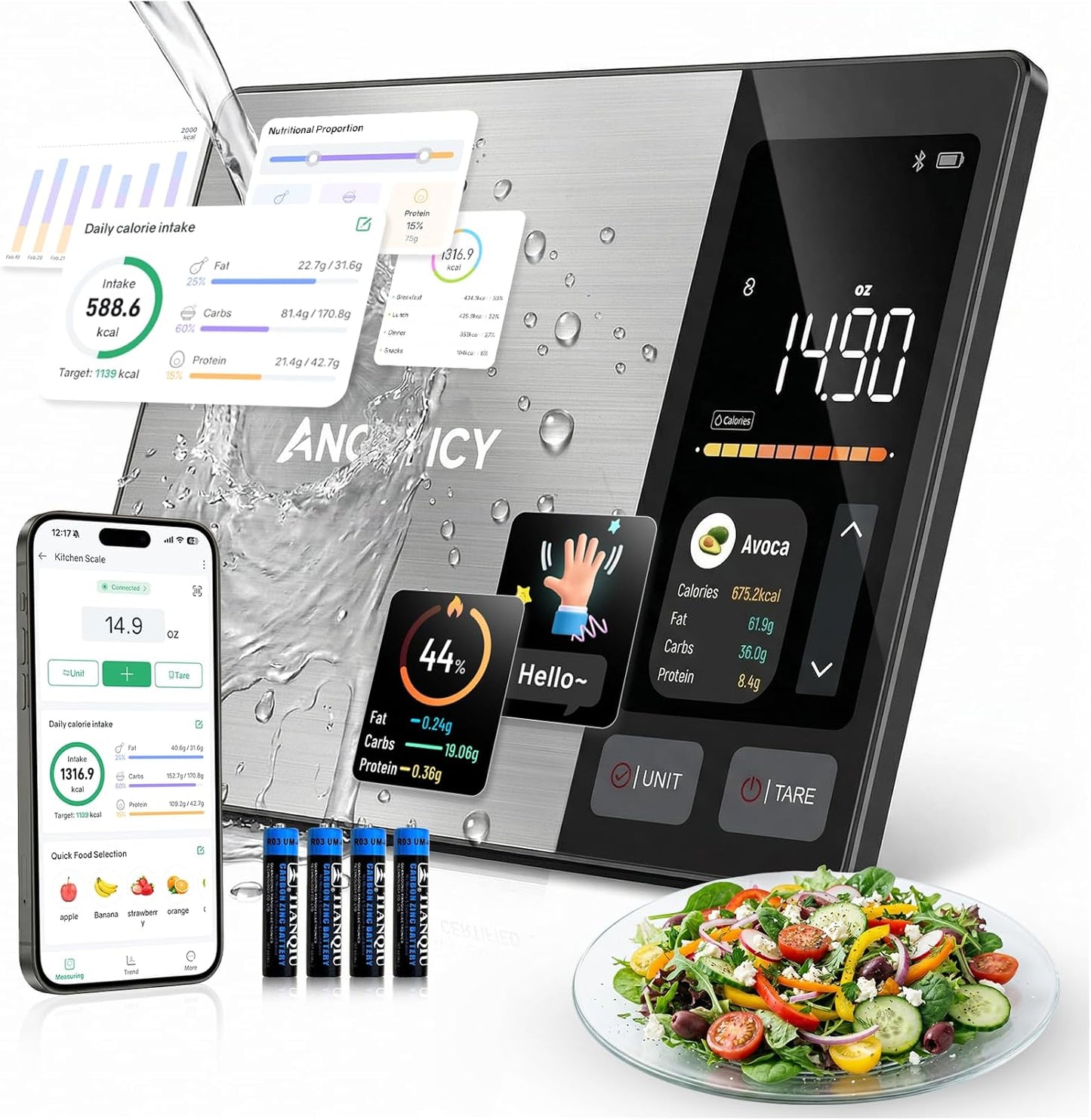 Báscula de alimentos con calculadora nutricional