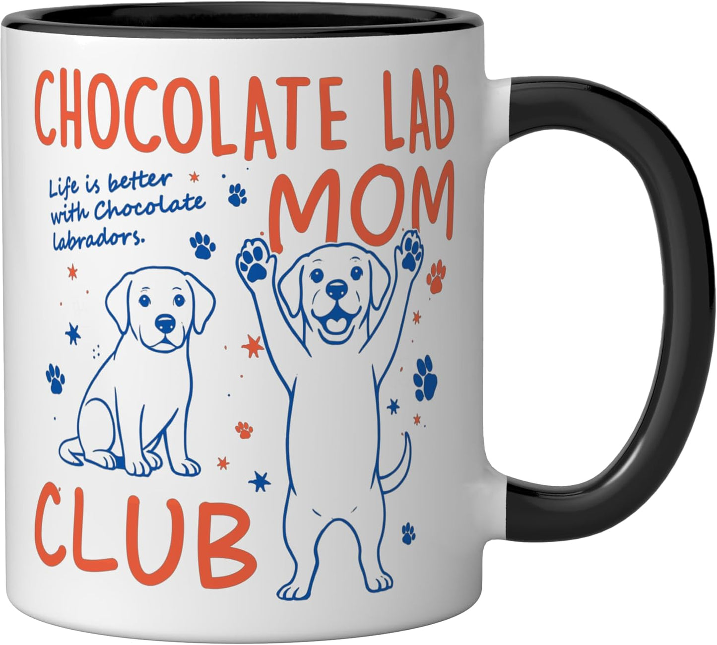 Taza cerámica para mamá de perro Chocolate Lab Mom Club negro/blanco