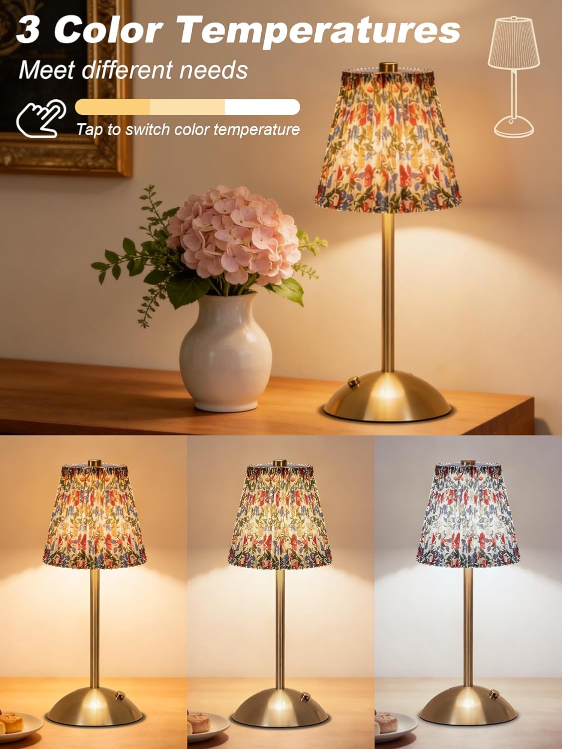 Lámpara mesa inalámbrica LED táctil 3 colores regulable