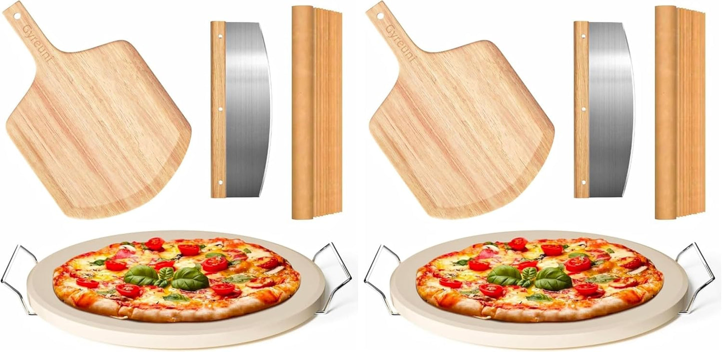 Set 5 piedras pizza 13pulg roble estante cortador y papel cocina