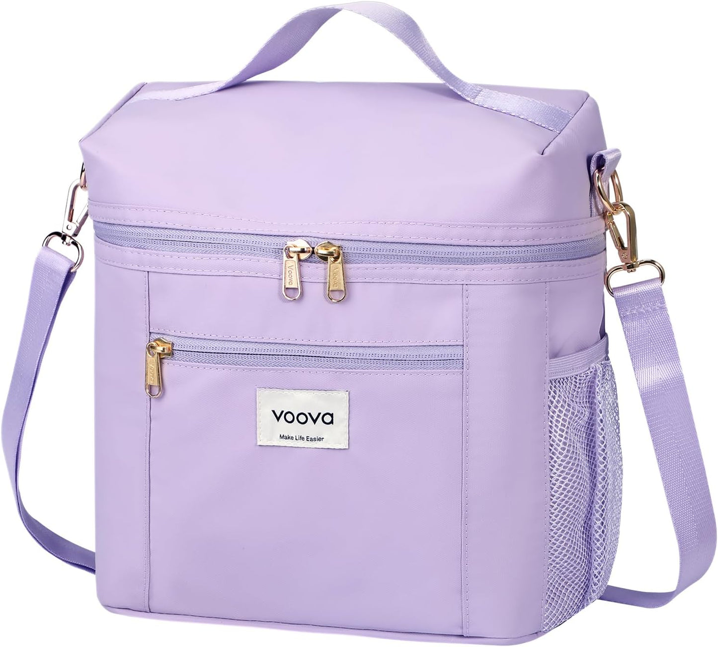 Bolsa almuerzo térmica impermeable con soporte botella morado