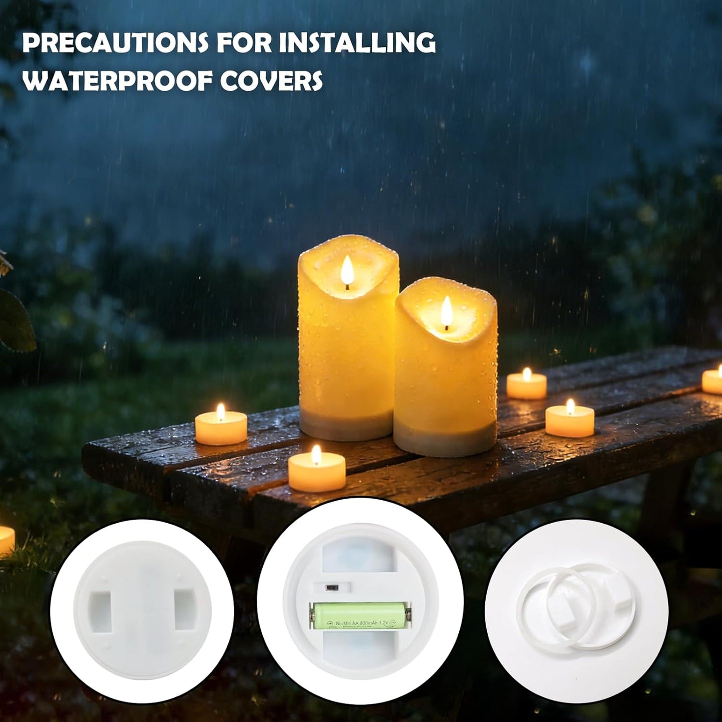 Velas LED solares impermeables paquete 3 blancas jardín
