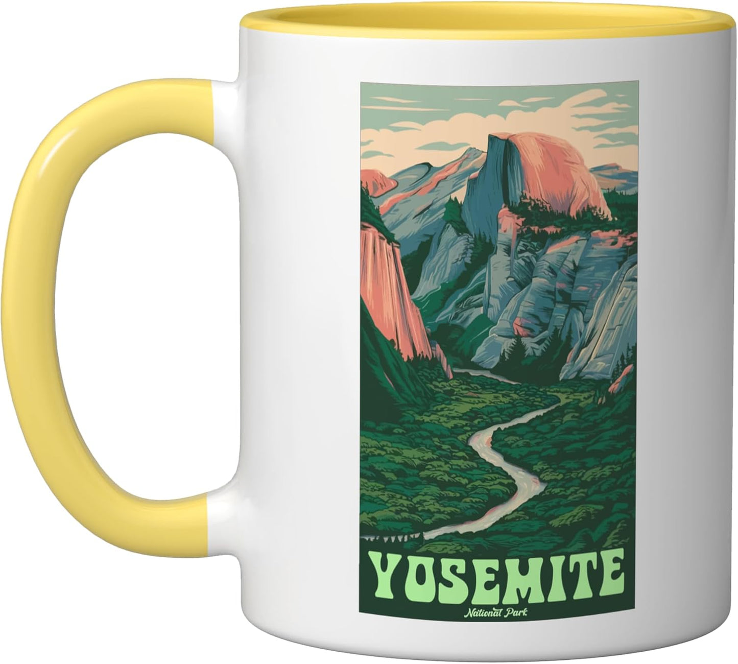 Taza Cerámica Yosemite Half Dome Senderismo Amarillo Blanco