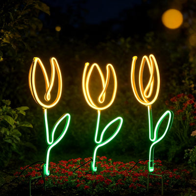 3 Letreros Neón Tulipán 16pulg Luces LED Amarillas y Verdes