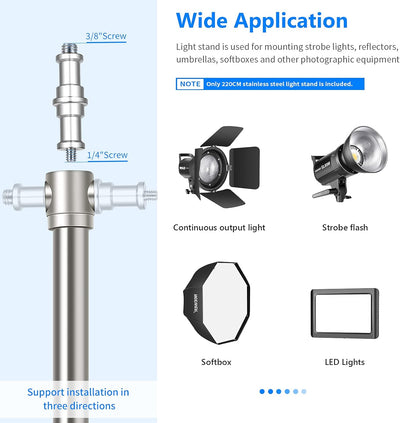Soporte luz acero inox 79pulg trípode adaptador 1/4 a 3/8