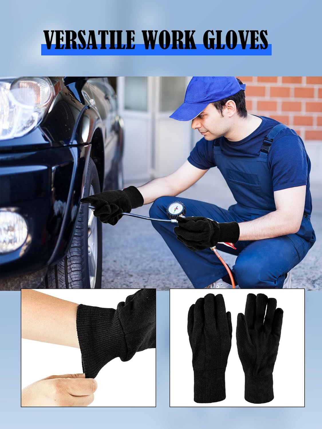 30 Pzas Guantes Trabajo Algodón Negro Invierno