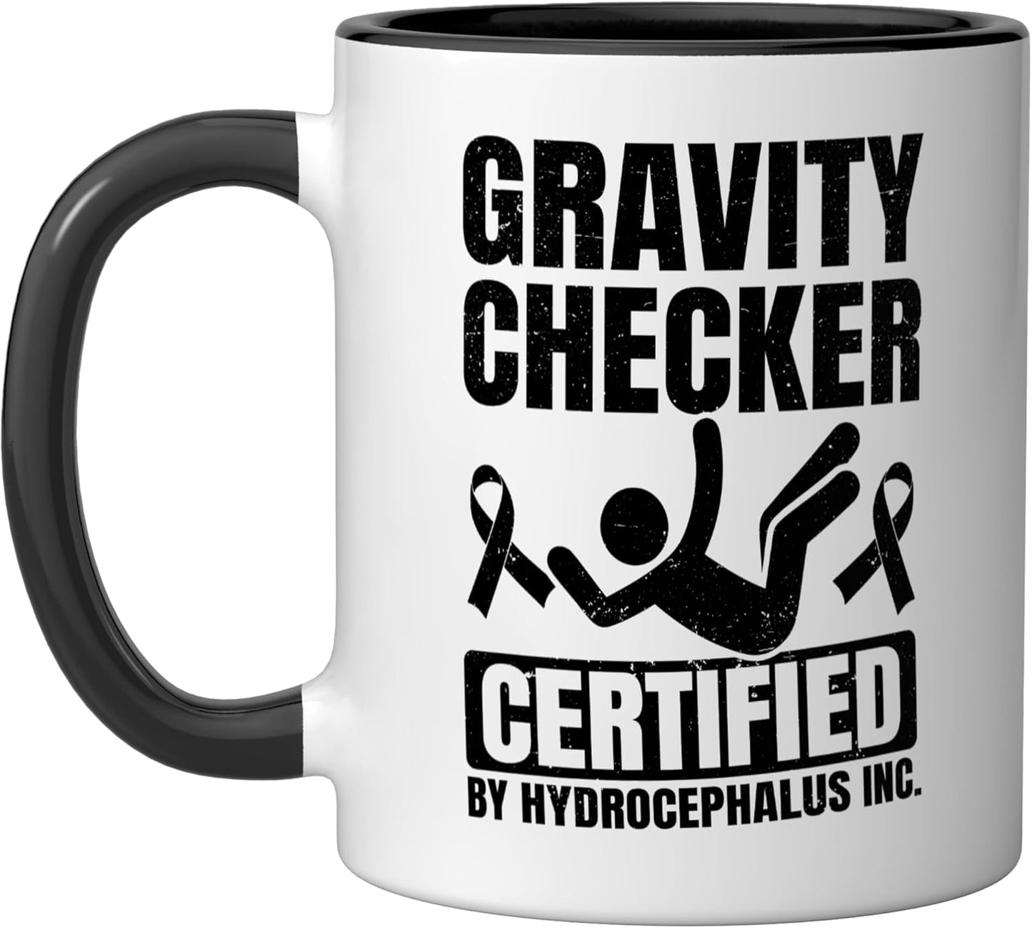 Taza cerámica para conciencia sobre hidrocefalia guerrero negro/blanco