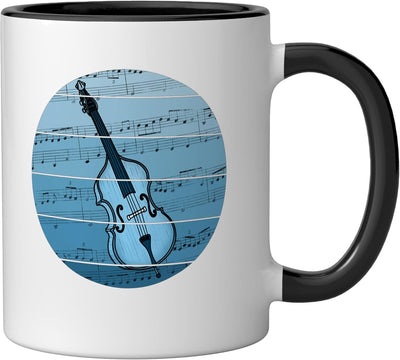 Taza cerámica para músico jazz y bajista de doble contrabajo negro/blanco
