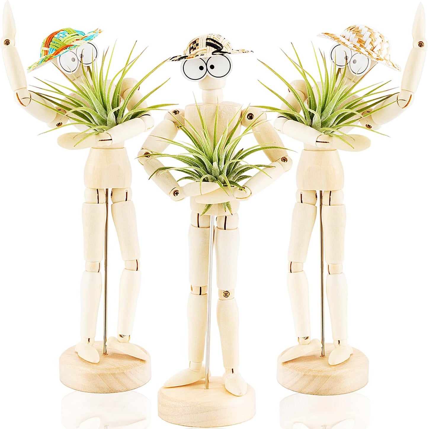 3 Soportes Plantas Aire Maniquí Madera Ajustable
