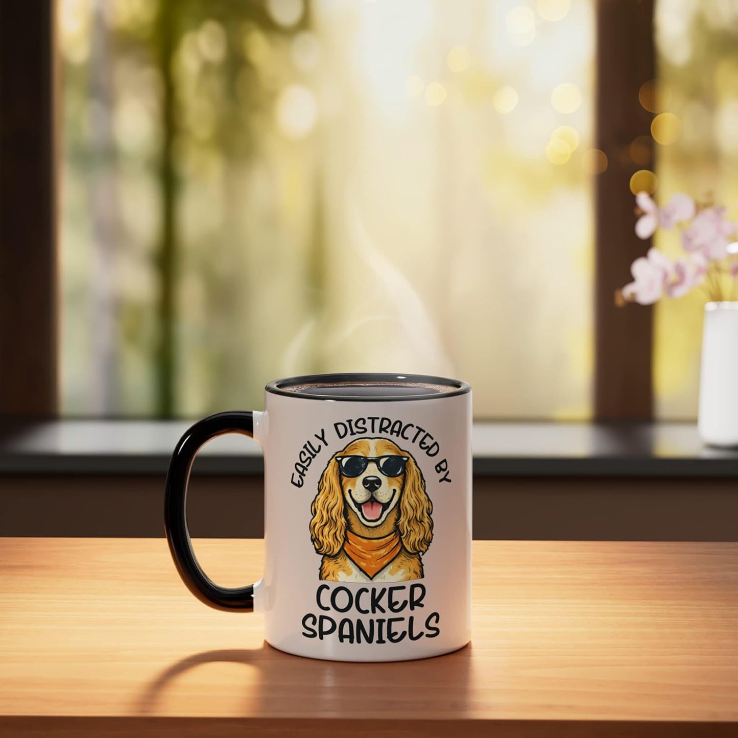 Taza cerámica para amantes de perros con diseño de cocker spaniel negro/blanco