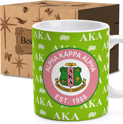 Taza de café AKA para mujer, regalo de sororidad en rosa y verde