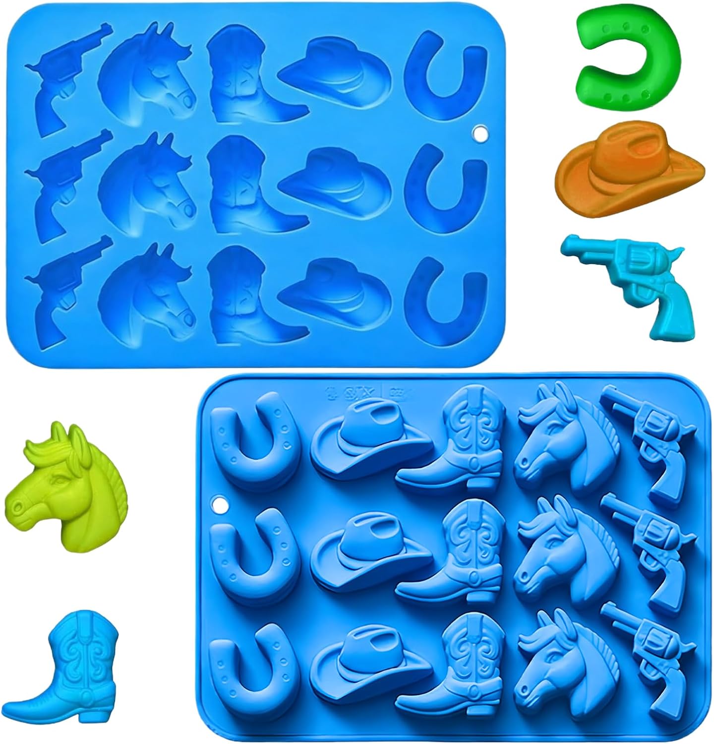 2 Moldes Silicona Chocolate Temática Vaquero Sombrero Botas Caballo