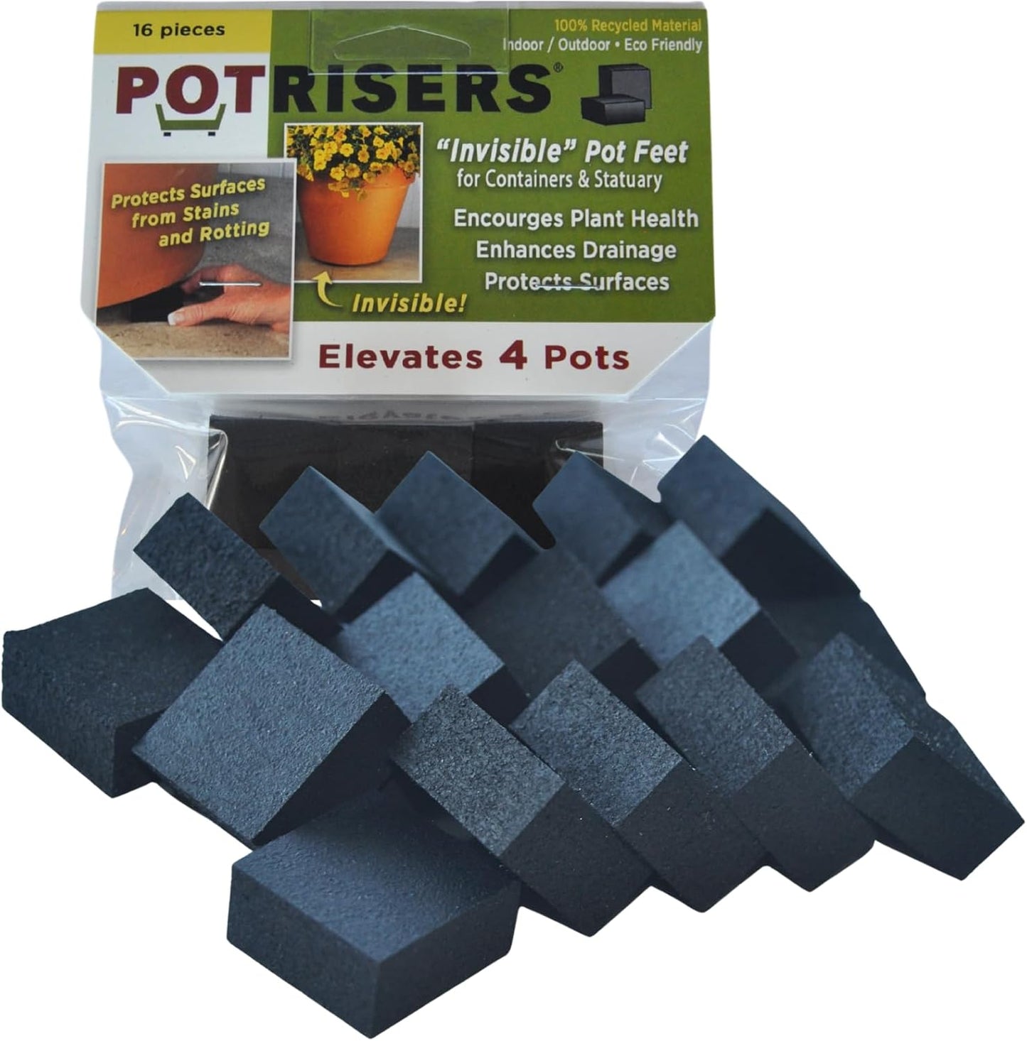 Pies para macetas invisibles negro pack 16