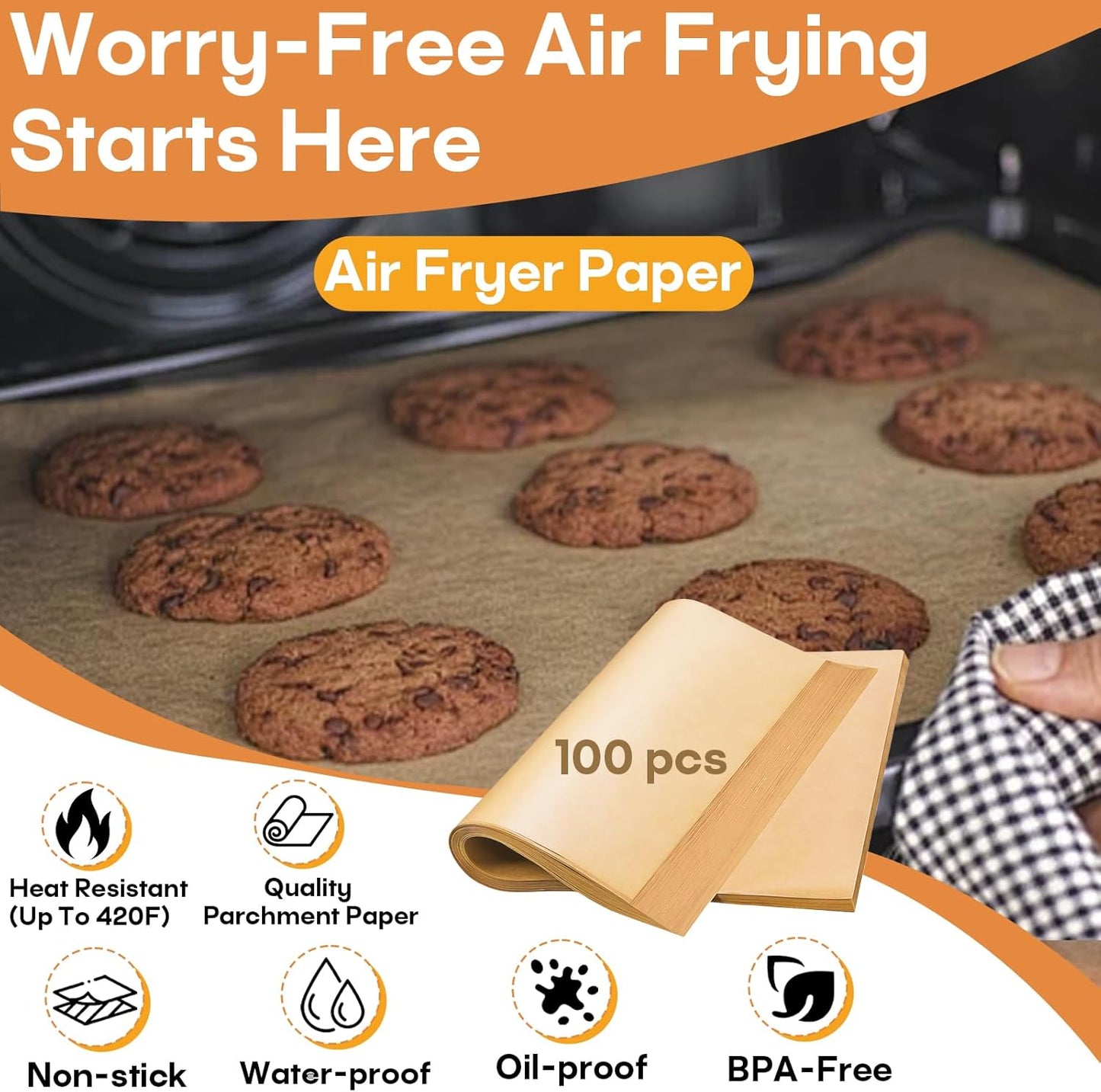 100 piezas papel para freidora de aire y 4 forros compatibles con Ninja Foodi SP101 y Cuisinart