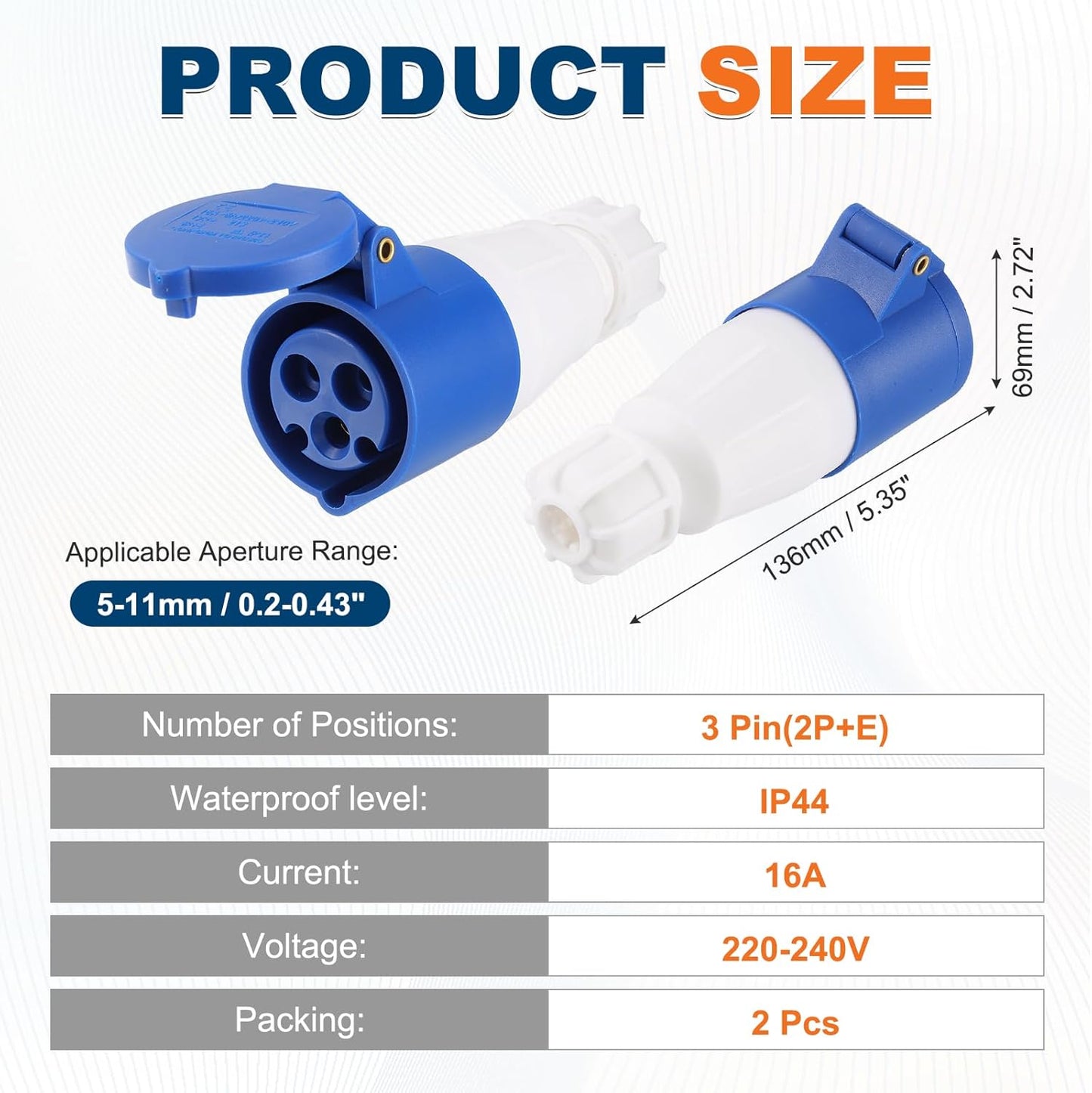 Conector CEE 16A 3 Pin 220-240V IP44 Impermeable Industria