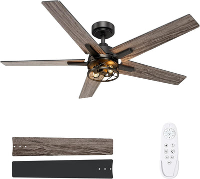 Ventilador techo enjaulado 52pulg negra luces control remoto
