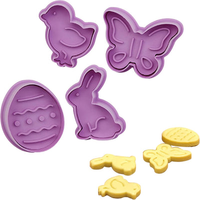 4 Cortadores Galletas Pascua Huevos Conejo Pollo Mariposa Plástico