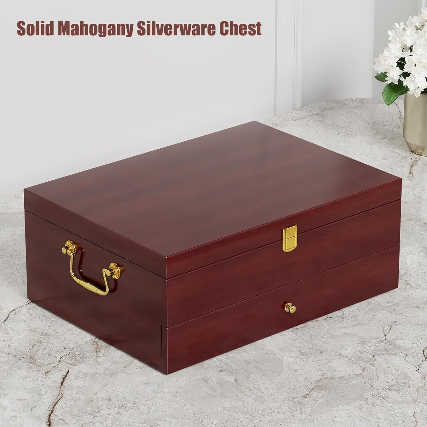 Caja almacenamiento cubiertos madera 2 capas nuez