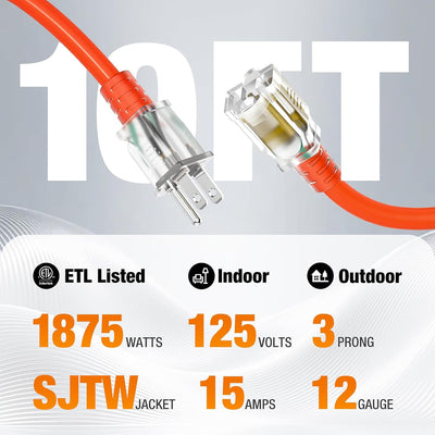 Cable extensión exterior 10ft impermeable 12/3 con indicador