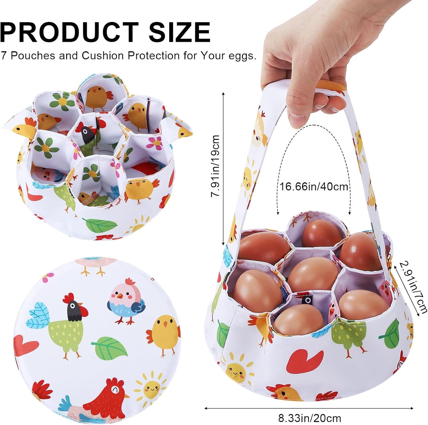 Cesta de recolección de huevos de lona con 7 bolsas para pollo, pato y ganso