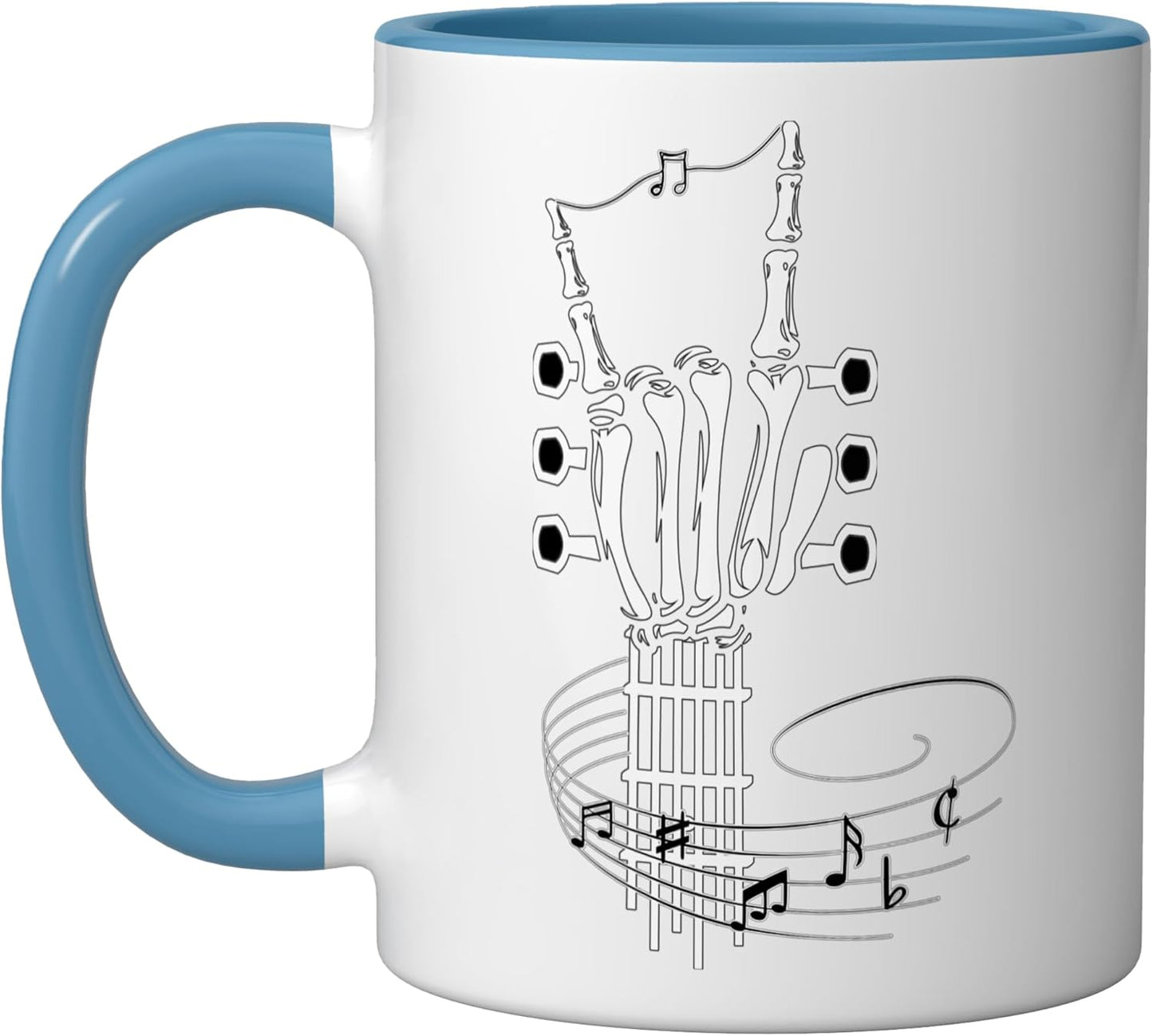 Taza cerámica de guitarra skeleton rock on musical notes azul/blanco