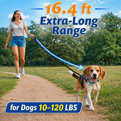 Correa retráctil perros 10-120lb 16.4ft nailon control 360° freno