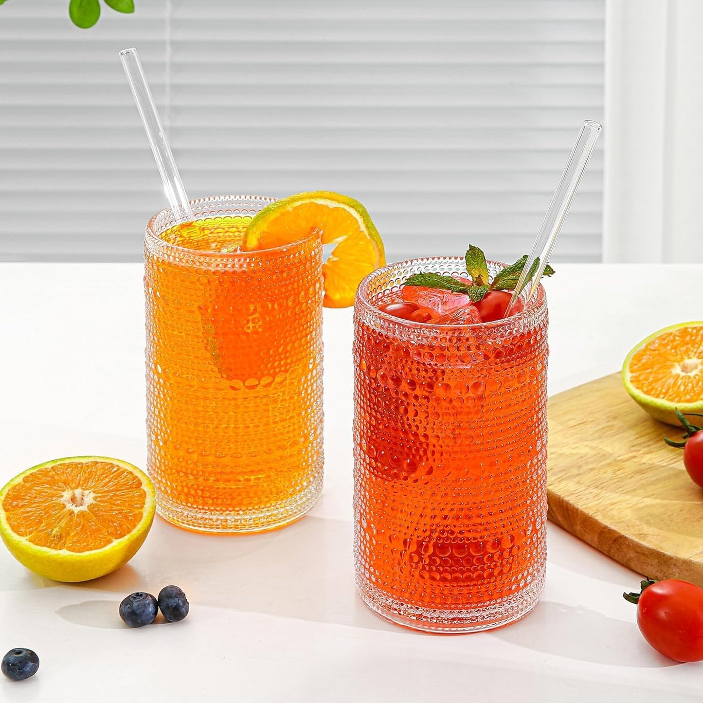 Juego de 6 vasos transparentes con tallo y pajitas 16 oz