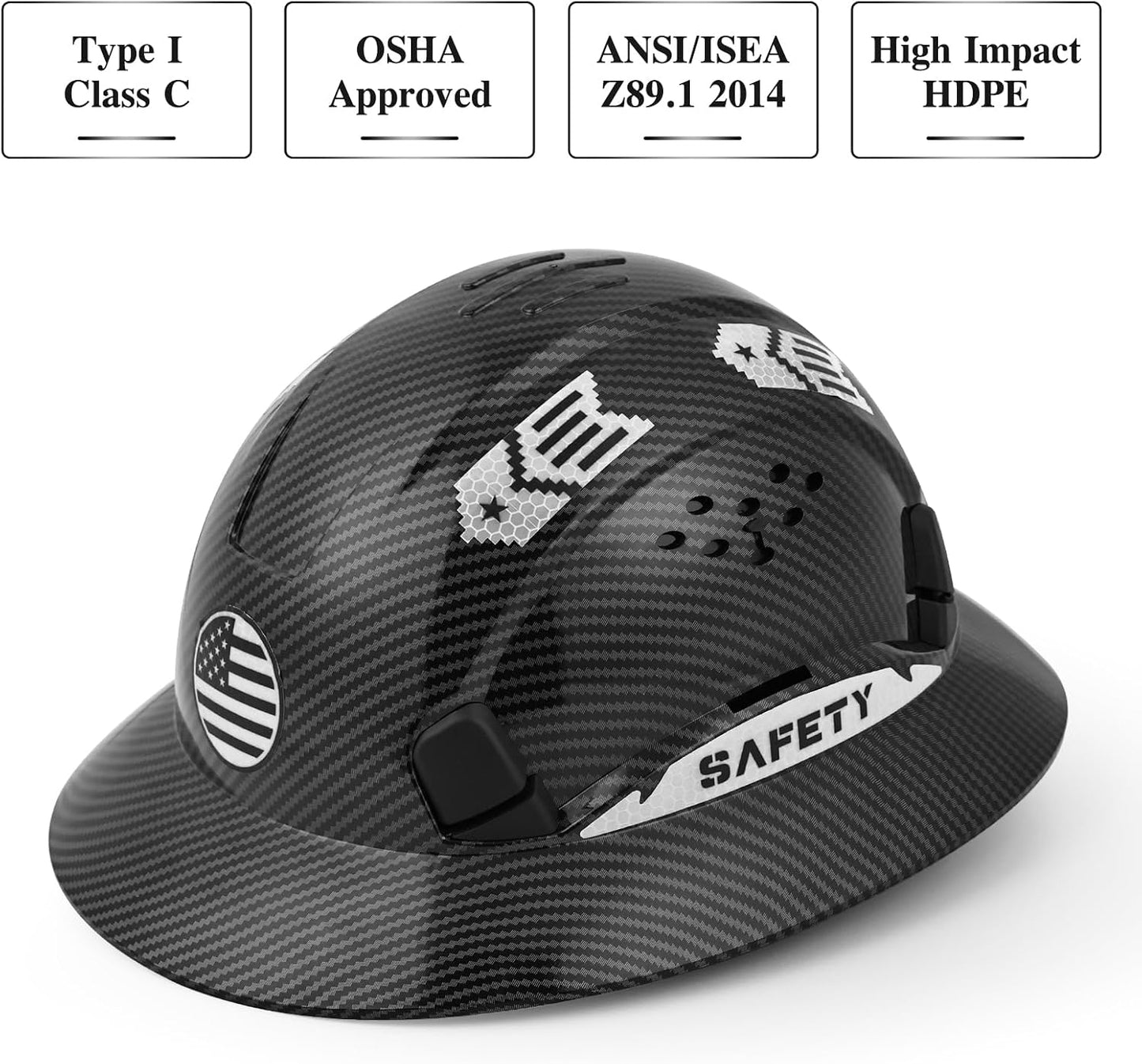 Casco duro de ala completa aprobado OSHA ventilado