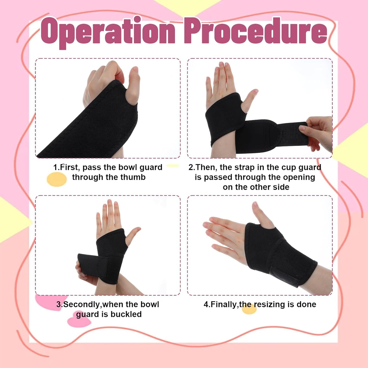 4 Pzas Muñequera Ajustable para Niños Deporte y Sueño Negro Rosa