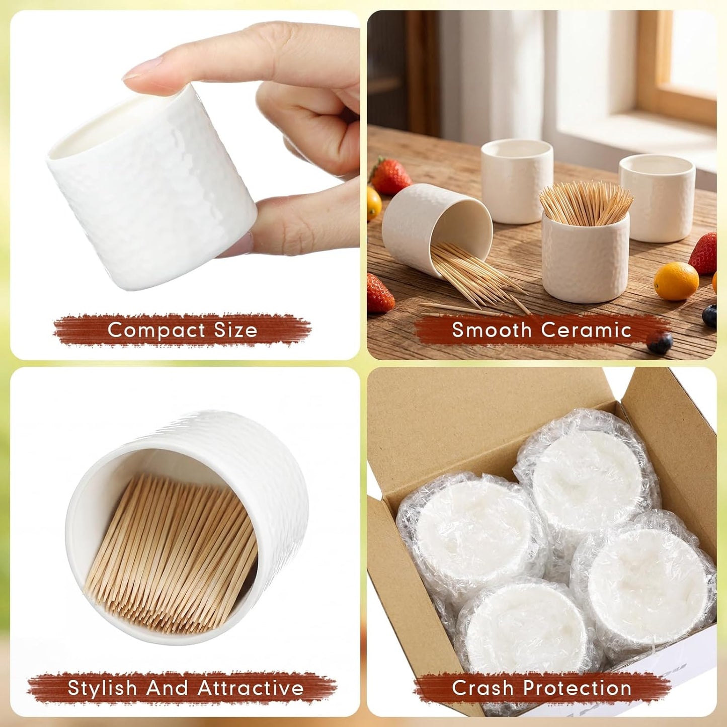 Soporte de cerámica blanca para palillos de dientes 4 piezas