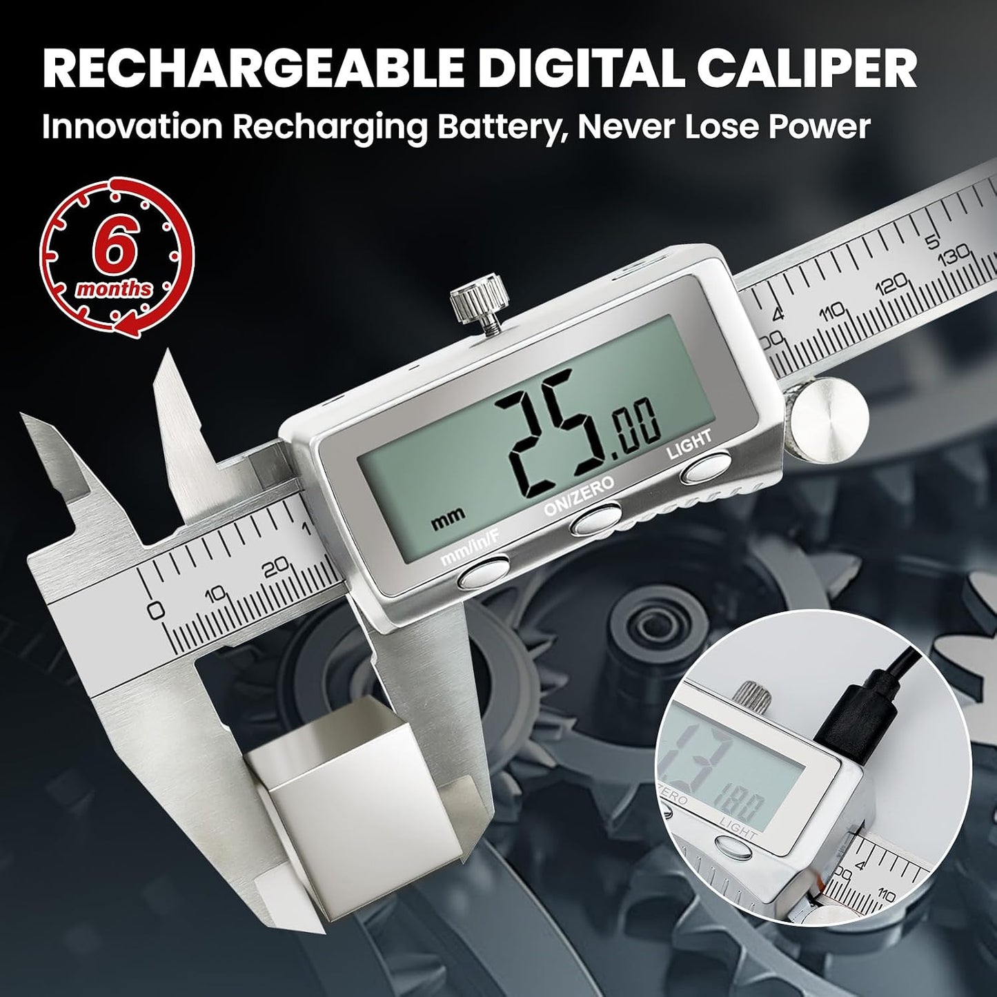 Calibrador digital 12pulg LCD retroiluminada para joyería