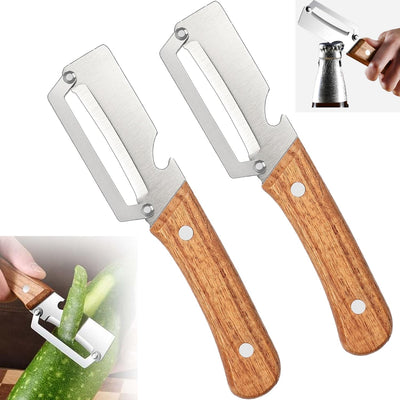 2 Peladores Verduras Multifuncionales Mango Madera Hoja Acero Inox