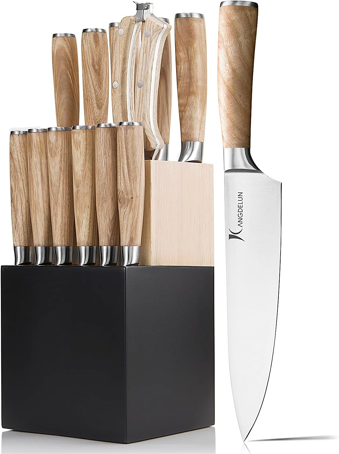 Set 14 Cuchillos Acero Inox con Bloque y Afilador de 8"