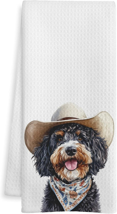 Toalla de cocina para Bernedoodle Gifts con diseño western cowboy