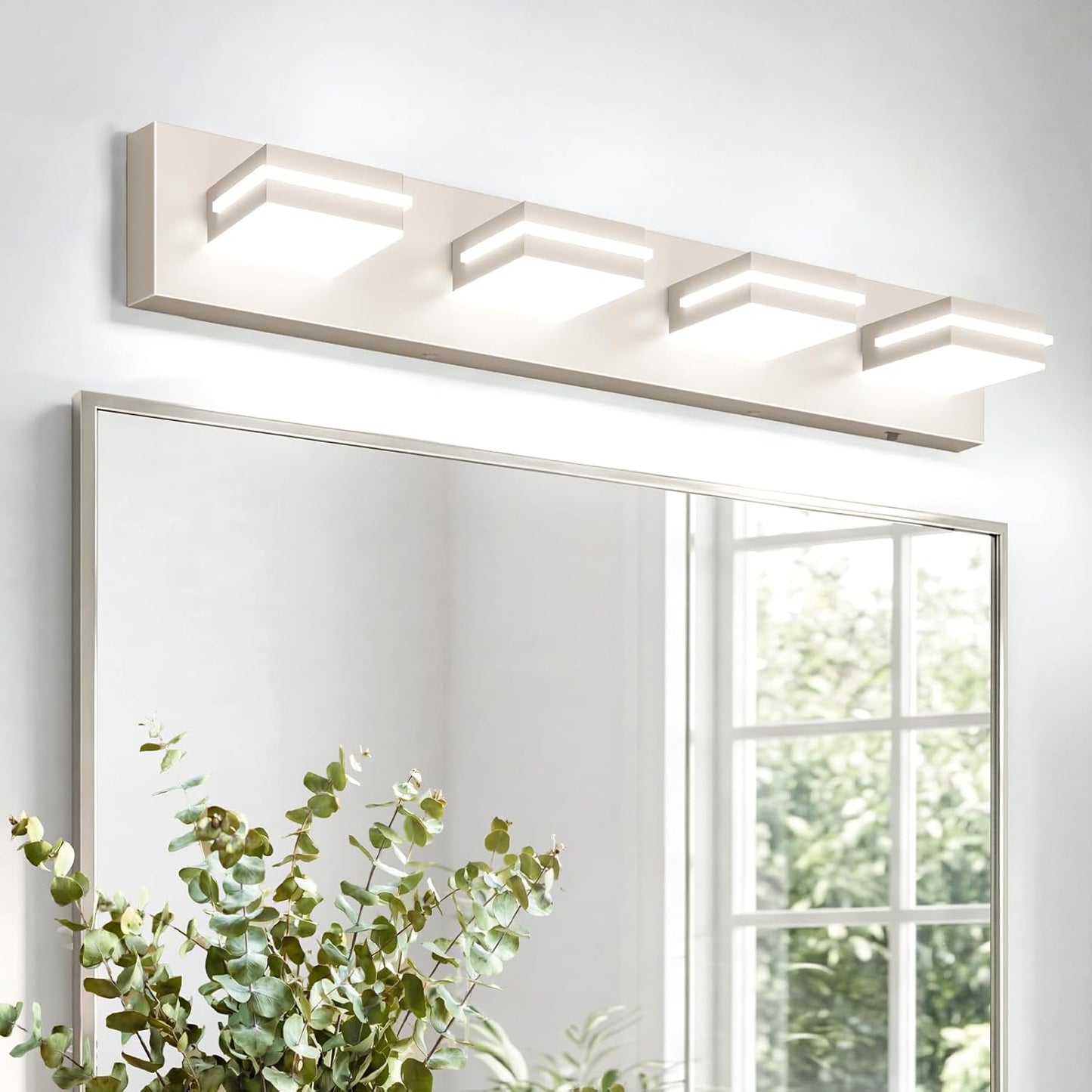 Lámpara tocador baño 30pulg LED níquel cepillado 4 luces 6000K