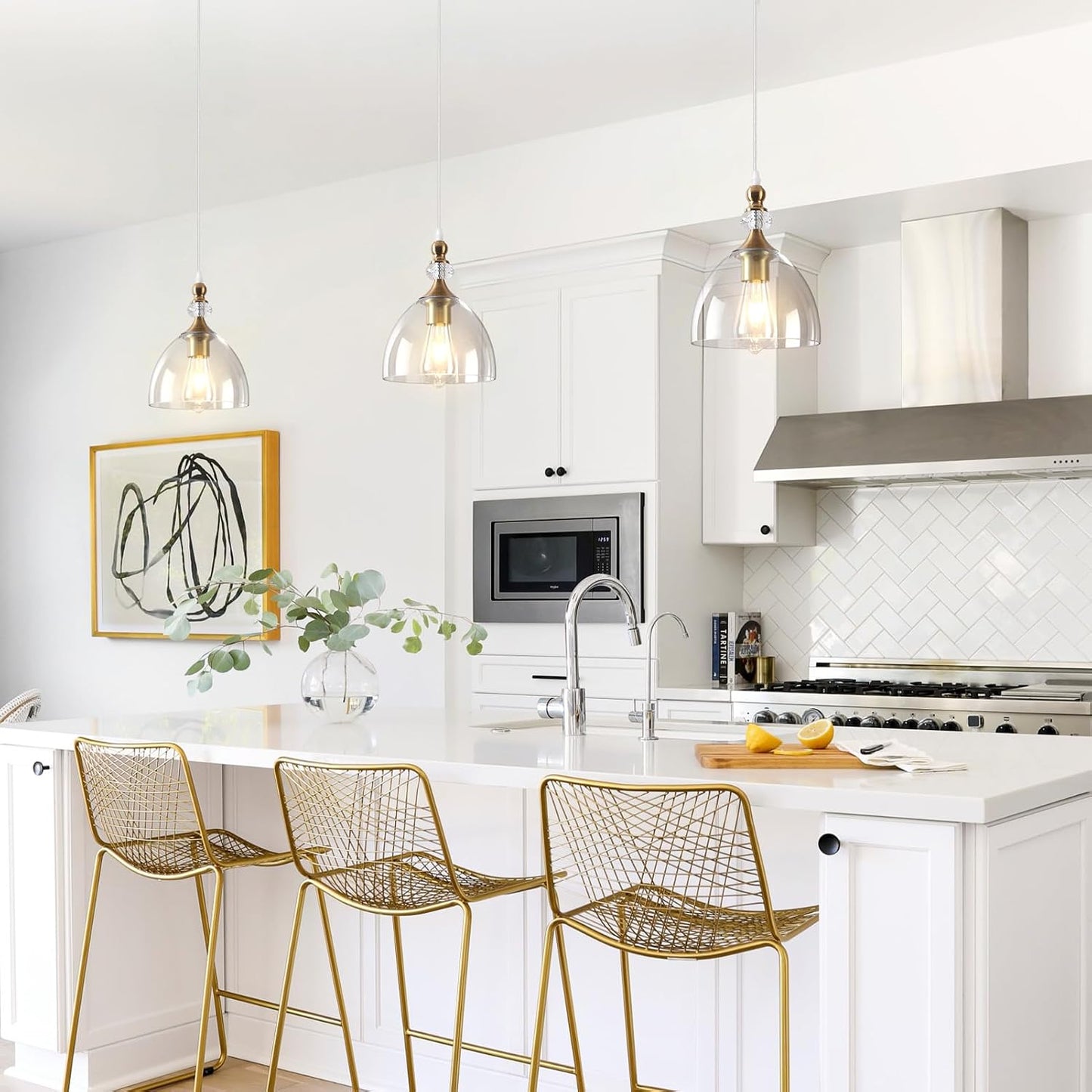 Lámpara colgante moderna de oro cepillado para comedor y sala