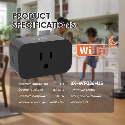 Enchufe WiFi 15A 1800W con Alexa y temporizador 2unid negro