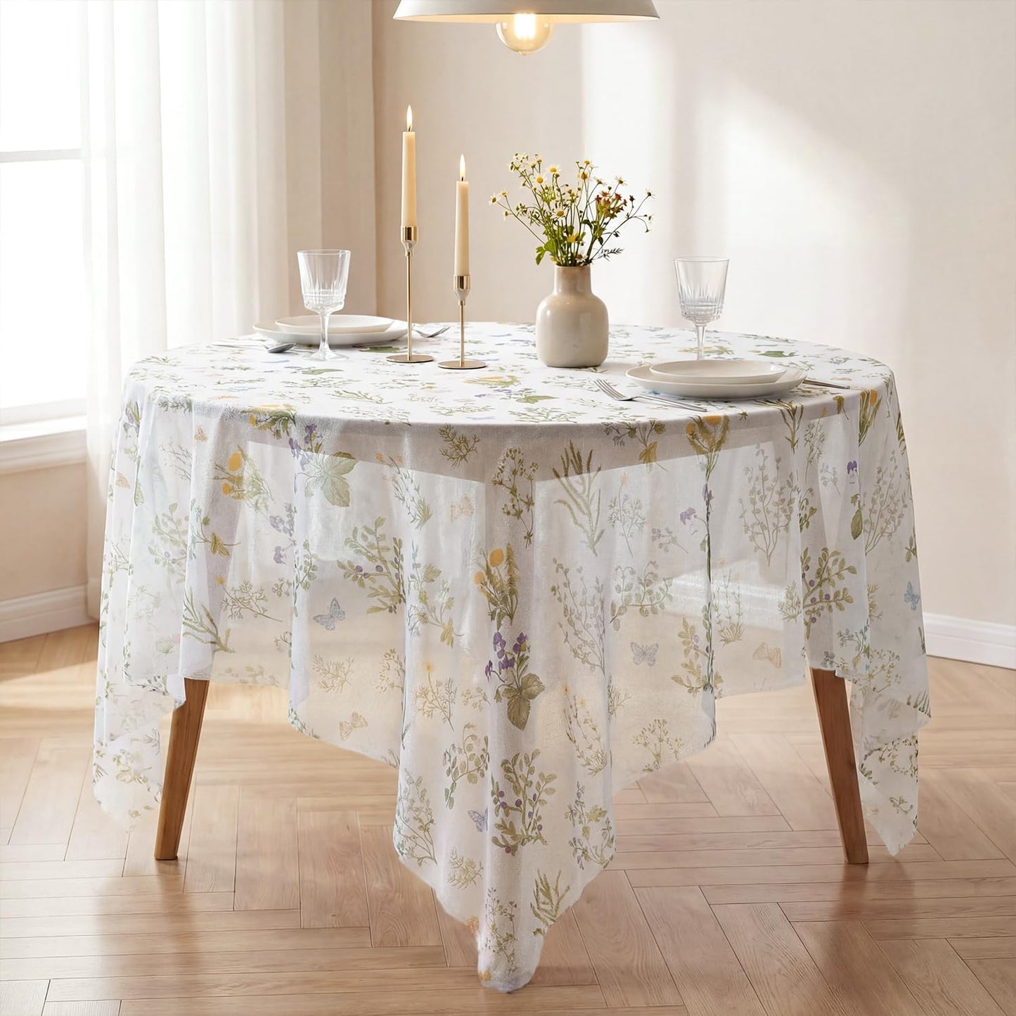 Mantel de tela transparente rectangular 60 x 84 pulgadas para primavera y verano