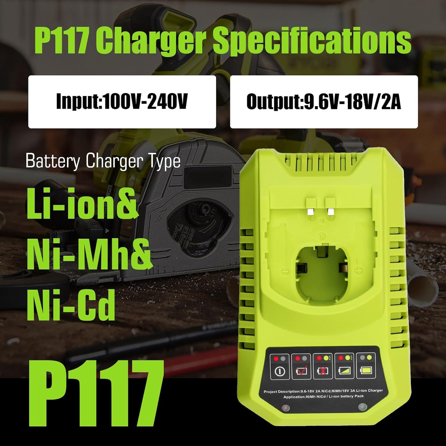 2 Baterías Ryobi 18V P108 y Cargador P117