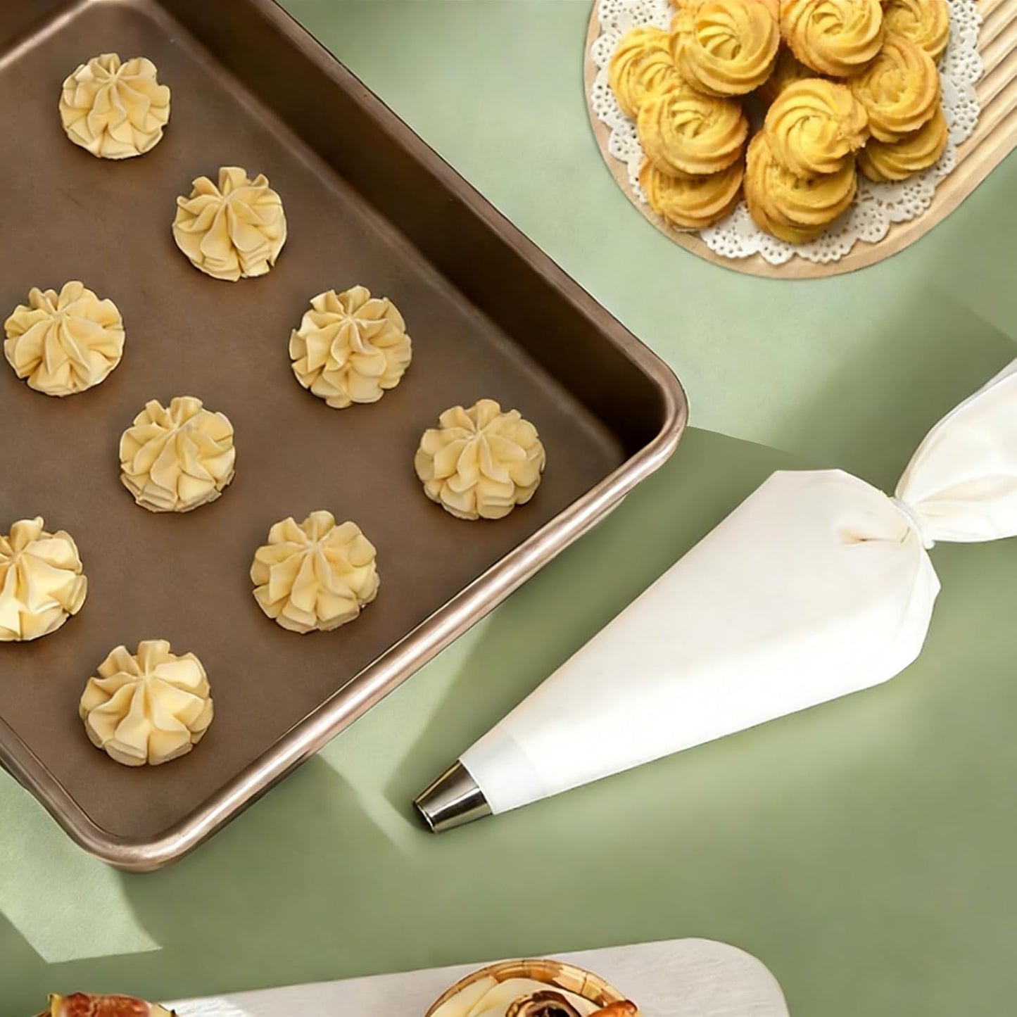 Paquete de 4 bolsas de pastelería reutilizables de 14 pulgadas tela algodón con revestimiento plástico sin botones