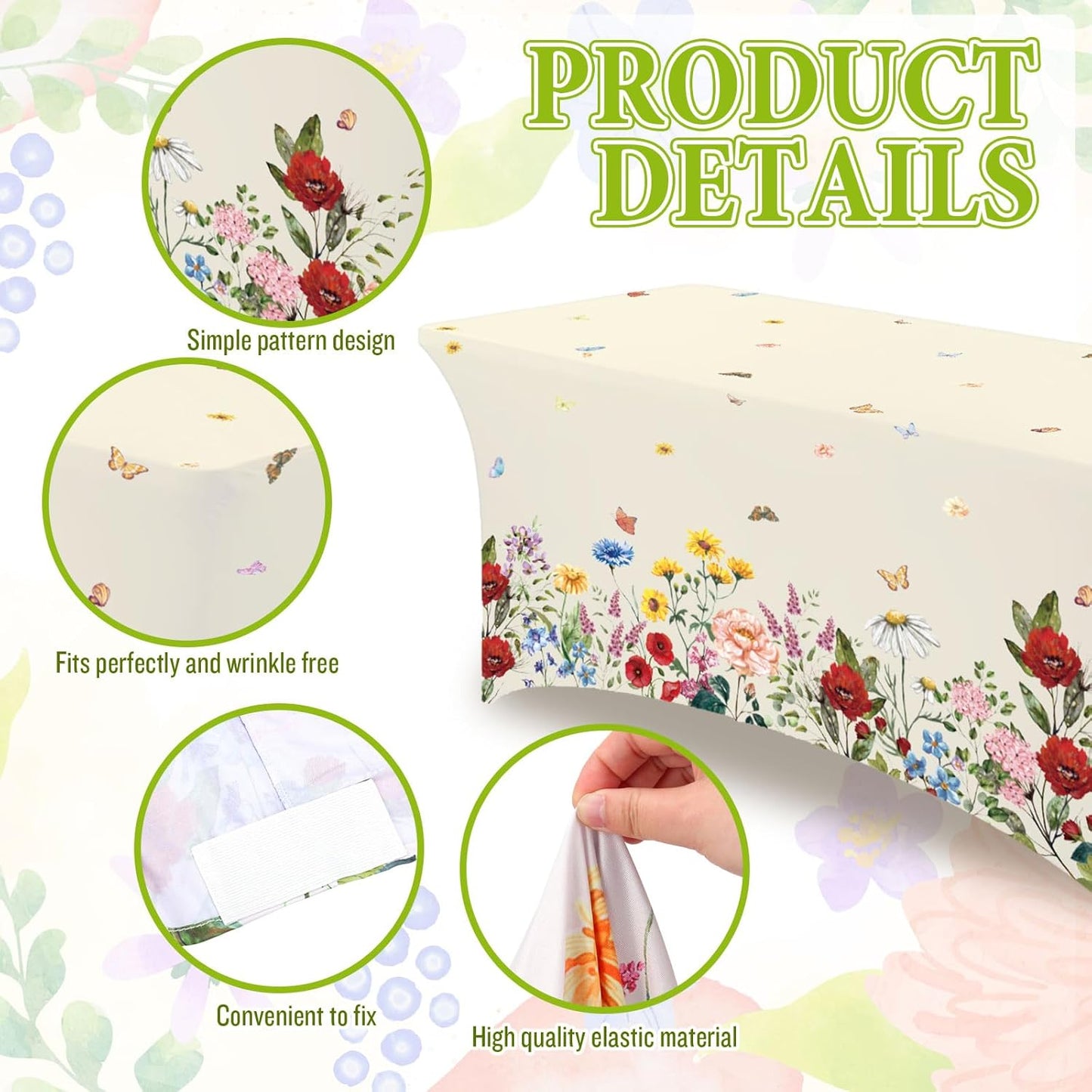 Mantel elástico de elastano 6ft floral vintage para fiestas