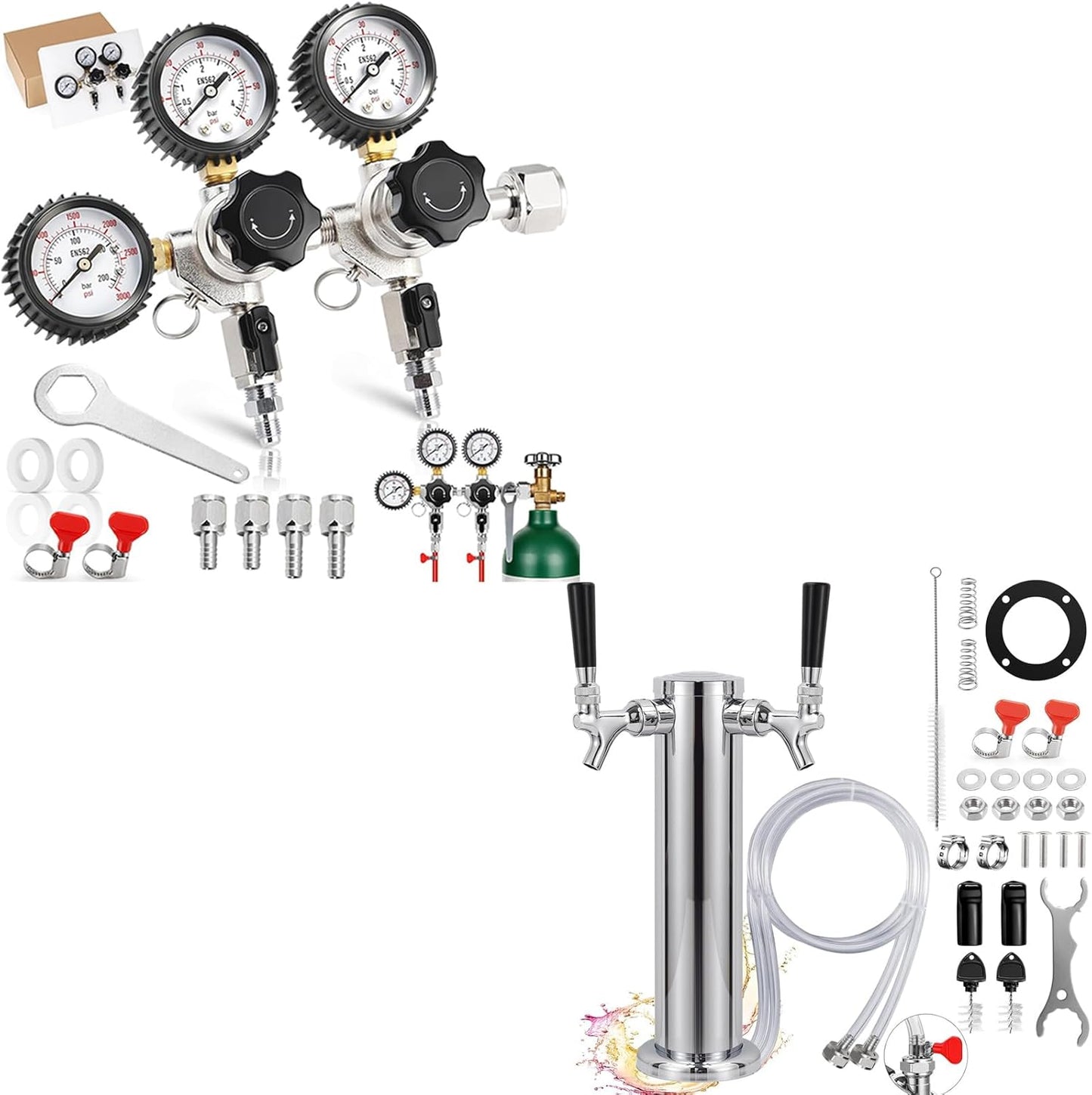 Regulador CO2 doble para kegerator con llave y torre de dispensado