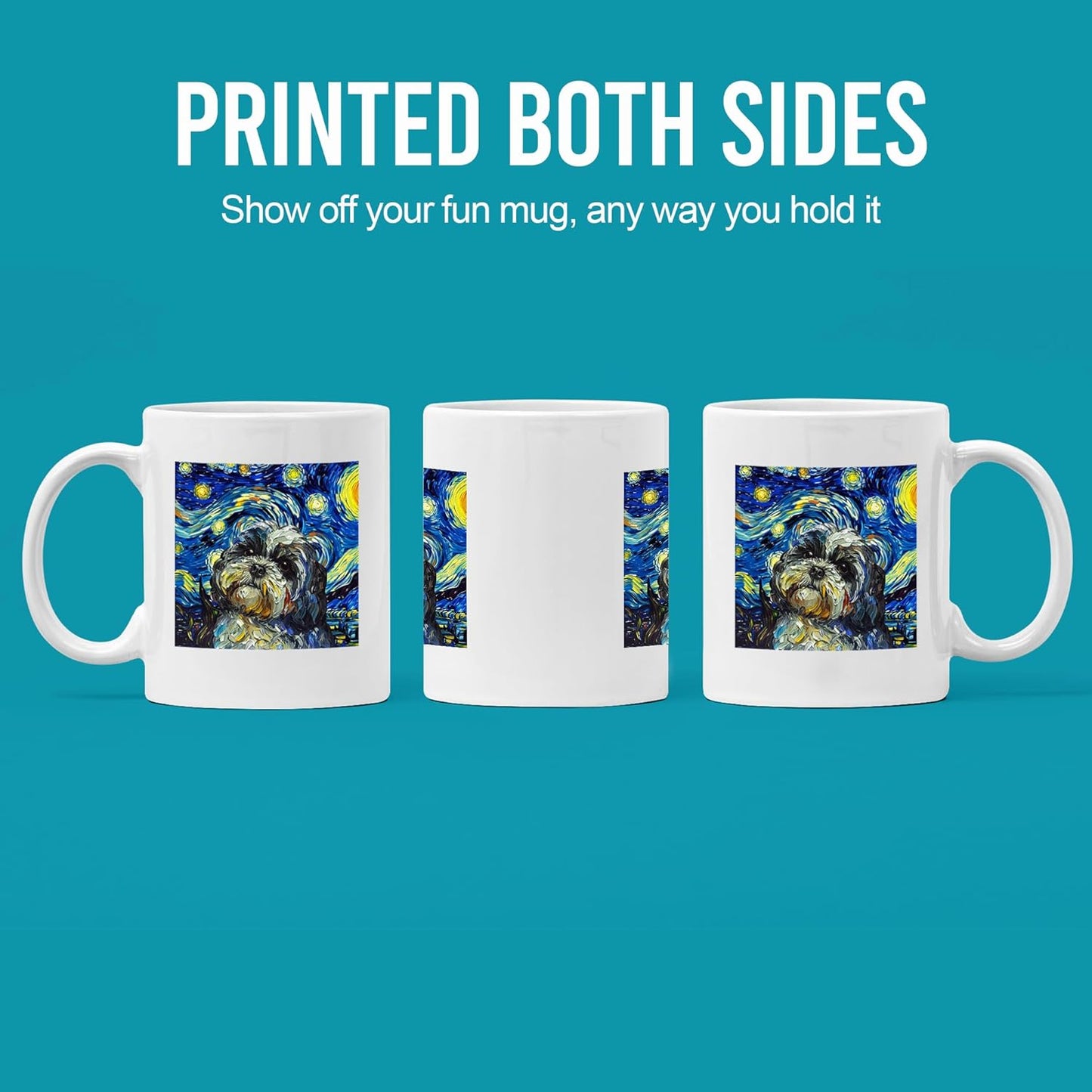 Panvola Starry Night Shih Tzu Van Gogh - Regalo artístico para perros, dueños de arte, cerámica blanca 11 oz