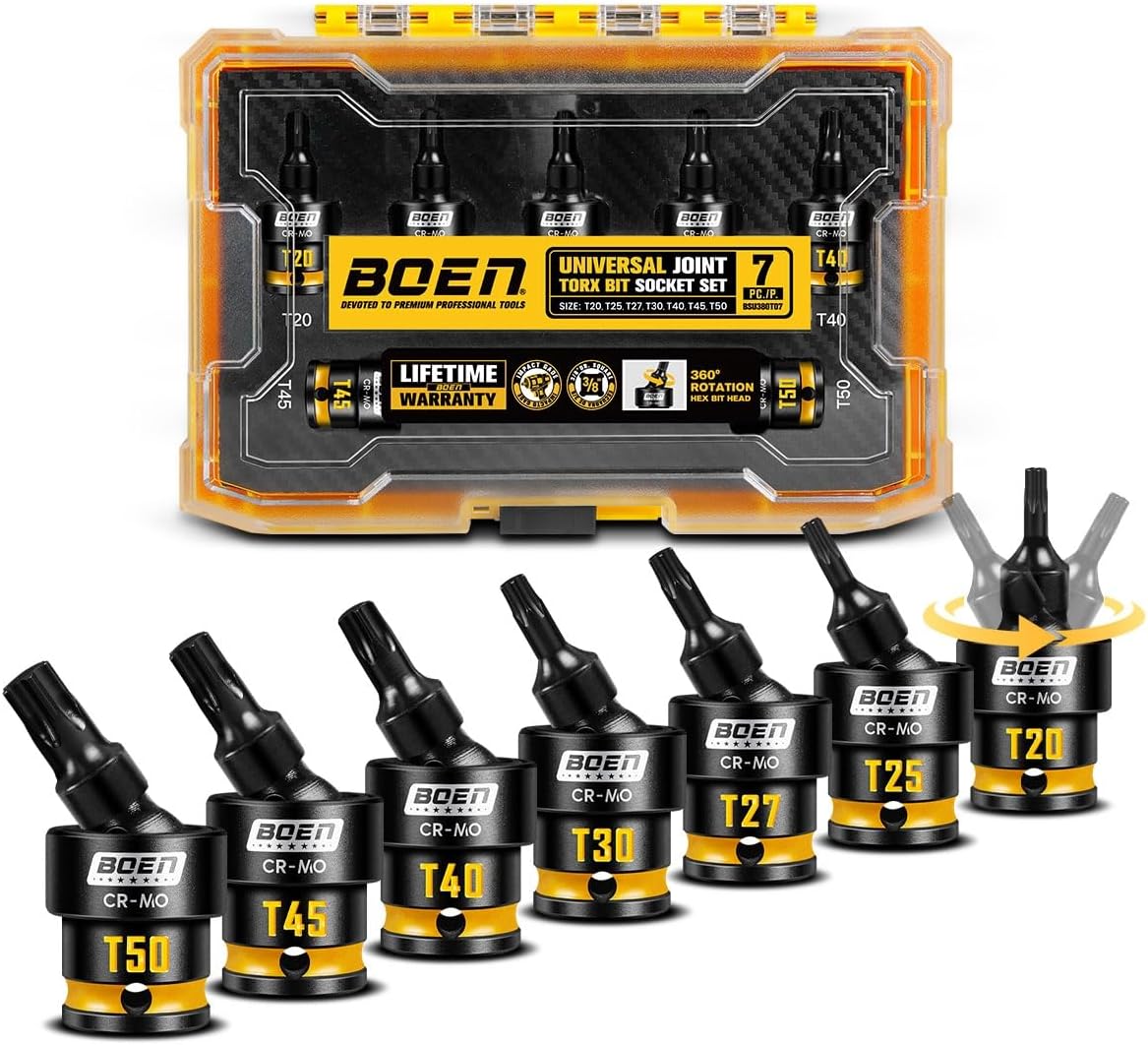 Juego llaves vaso Torx 3/8 pulg T20-T50 rotación 360°